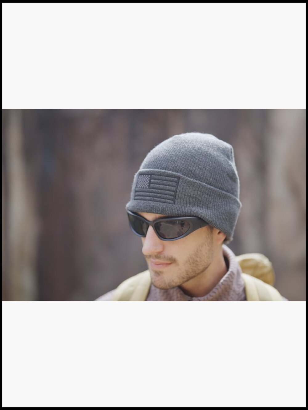 American Flag Embroidered Tactical Winter Knit Cuffed Beanie Hat - Picture 7 of 7